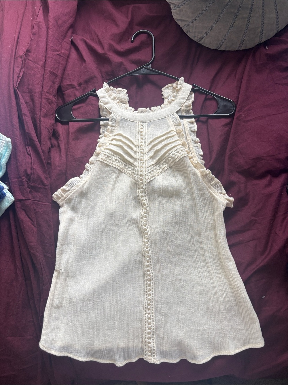 Women's Cream Ruffle Halter Tank Top